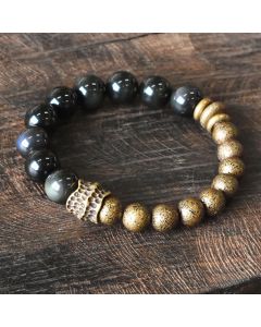 Buddha Stones Rainbow Obsidian Copper Bead Positive Transformation Bracelet - 18cm