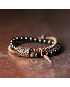 Buddha Stones Rainbow Obsidian Copper Inner Peace Healing Double Layer Bracelet - 18cm