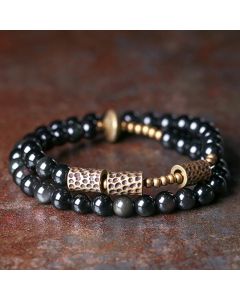 Buddha Stones Rainbow Obsidian Copper Love Double Wrap Bracelet - 18cm