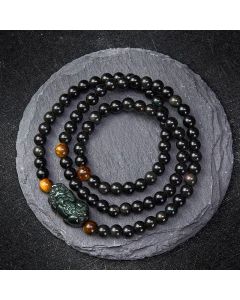 Buddha Stones PiXiu Rainbow Obsidian Black Obsidian Wealth Hand Carved Bead Bracelet - Black Obsidian Bead(Protection ♥ Grounding) / 6mm