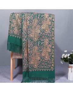 Buddha Stones Rayon Fabric Shawl Golden Cashew Flowers Embroidery Tassel Winter Cozy Travel Scarf Wrap - FireBrick / 200*70cm
