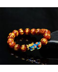 Buddha Stones Red Agate Color Change PiXiu Om Mani Padme Hum Calm Bracelet - Red Agate(Wrist Circumference 14-16cm)