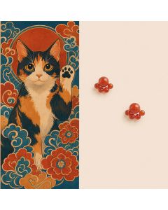 Buddha Stones Red Agate Handmade Cat Paw Design Confidence Earrings - Red Agate(Copper Posts)