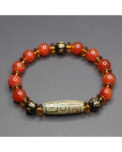 Buddha Stones Red Agate Nine-eye Dzi Bead Six True Words Calm Bracelet - Nine-eye Dzi Bead Red Agate (Wrist Circumference 16-17cm)