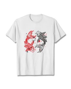 Buddha Stones Red Black Koi Fish Tee T-shirt - LightGrey / 2XL