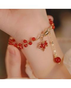 Buddha Stones Red Maple Leaf Luck Charm Bracelet - Maple Leaf