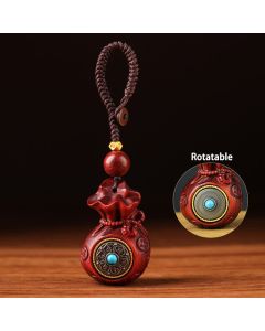 Buddha Stones Red Sandalwood Money Bag Om Mani Padme Hum Wisdom Fortune Keychains - Simple Money Bag
