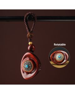 Buddha Stones Red Sandalwood Om Mani Padme Hum Yuanbao Wisdom Keychains - Simple Yuanbao