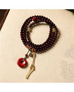 Buddha Stones Red Sandalwood Peace Buckle Protection Hand-Woven 108 Bead Mala - Red Rosewood (Grounding Energy ♥ Inner Strength)