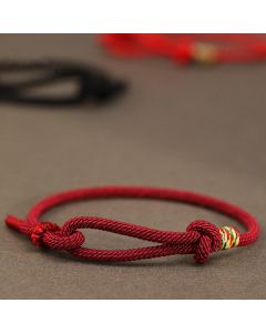 Buddha Stones Red String 925 Sterling Silver 999 Sterling Silver Coin Luck Bracelet - Black String / 999 Sterling Silver Golden Ring / 16-17cm