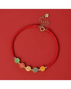 Buddha Stones Red String 925 Sterling Silver Five Ways God Of Wealth Connection Bracelet - Dark Red String(Wrist Circumference: 13-18cm)