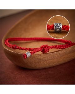 Buddha Stones Red String 925 Sterling Silver Yin Yang Protection Bracelet - Dark Red String / 6.3–7.1 in (16–18 cm)