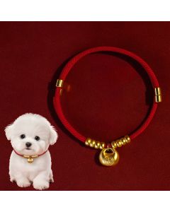 Buddha Stones Red String Bead Protection Adjustable Cats Small Dogs Pet Collar - Auspicious Cloud Pendant / 16-30cm