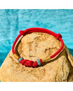 Buddha Stones Red String Jade Luck Fortune Knot Braided Couple Bracelet - SaddleBrown String(Wrist Circumference 14-22cm)