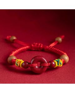 Buddha Stones Red String Peach Wood Peace Buckle Cinnabar Protection Adult Kid Bracelet - Kid(Wrist Circumference: 11-12cm)