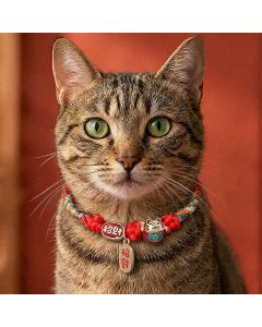 Buddha Stones Red String Plaited Auspicious Fu Character Protection Adjustable Cats Pet Collar - Blue / 18-25cm