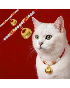 Buddha Stones Red String Plaited Koi Fish Fu Character Fortune Adjustable Cats Dogs Pet Collar - Red String / 15-25cm
