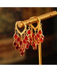 Buddha Stones Red Water Droplet Tassel Healing Copper Hoop Earrings - Water Droplet(Copper Posts)