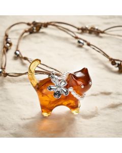 Buddha Stones Resin Black Brown Cat Flower Pearl Bead Peace Necklace - Brown Cat