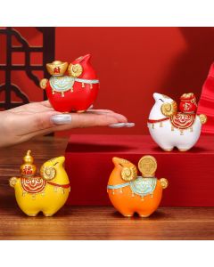 Buddha Stones Resin Chinese Zodiac Goat Sheep Ingot Gourd Copper Coin Fortune Bag Prosperity Figurine Cute Animal Decor - Red Auspicious Sheep
