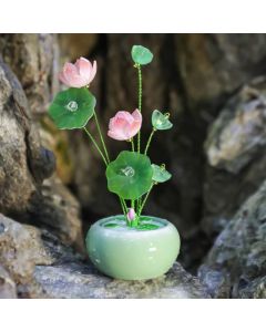 Buddha Stones Resin Lotus Purity Teardrop Fragrance Jar Mindful Living Decor - Green / Two Lotuses