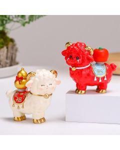 Buddha Stones Resin Lucky Sheep Ingot Gourd Fortune Money Bag Cute Animal Decor - Fortune Sheep - Gold Ingot - Red