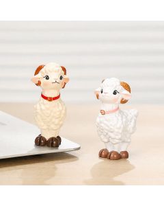 Buddha Stones Resin Peaceful Goat Lamb Good Fortune Cute Animal Decor - Pink Collar Approx. 5.5 cm × 2.5 cm × 7.3 cm