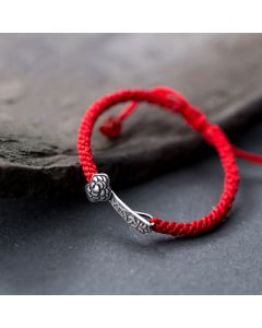 Buddha Stones Retro 925 Sterling Silver Ruyi As One Wishes Red String Braided Luck Bracelet - 925 Sterling Silver(Wrist Circumference: 15-21cm)