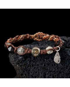 Buddha Stones Retro 925 Sterling Silver Silver Sheen Obsidian Transport Rope Handmade Braided Bracelet - Handmade Braided(Wrist Circumference: 16-18cm)