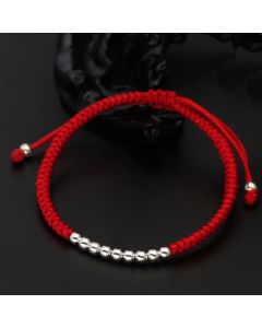 Buddha Stones Retro 925 Sterling Silver Simple Beads Knot Design Luck String Bracelet - 925 Sterling Silver(Wrist Circumference: 15-22cm) / Black