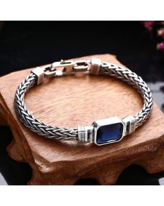 Buddha Stones Retro Blue Acrylic Dragon Keel Braided Design Healing Wealth Buckle Bracelet - 22cm