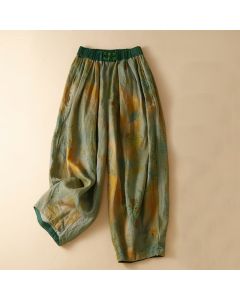 Buddha Stones Retro Casual Chinese Frog-Button Design Women's Harem Pants With Pockets - Goldenrod / US4，UK/AU8，EU36 (L)