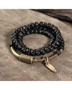 Buddha Stones Retro Coconut Shell Brass Copper Happiness Triple Wrap Bracelet - 17-17.5cm
