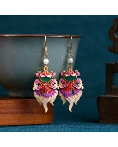 Buddha Stones Retro Copper Koi Fish Wealth Drop Earrings - Koi Fish / 925 Sterling Silver Posts