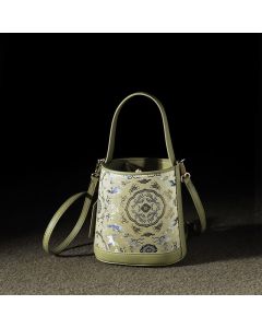Buddha Stones Retro Crane Deer Song Brocade Crossbody Bag Hangbags - YellowGreen Crane Deer 15*10*16cm