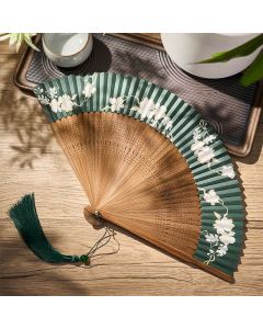 Buddha Stones Retro Flower Paper Folding Fan 22.5 cm - Green(Closed Size: Approx. 22.5 cm / 8.9 in)