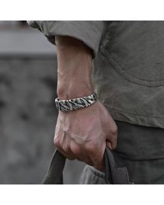 Buddha Stones Retro Line Texture Healing Cuff Bracelet Bangle - 55-60mm