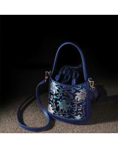 Buddha Stones Retro Lotus Entwined Branches Song Brocade Crossbody Bag Hangbags - Pink Green Flowers 15*10*16cm