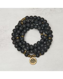 Buddha Stones Retro Lotus Symbol Charm Lava Rock Bead Healing New Beginning Mala - Lava Rock