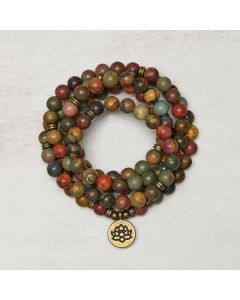 Buddha Stones Retro Lotus Symbol Charm Round Bead Red Turquoise Warm Mala - Red Turquoise / 8mm