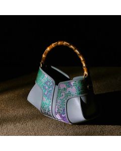Buddha Stones Retro Peony Branches Bamboo Handle Song Brocade Xiangyunsha Silk Crossbody Bag Hangbags - Coral Branches-Xiangyunsha Silk 24*13*9.5cm