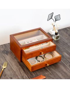 Buddha Stones Retro Solid Wood Jewelry Box Jewelry Storage Box With Drawer - Three Layers Dark Color 28*19*18.5cm