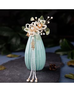 Buddha Stones Retro Style Flower Leaf Tassel Hair Clip - Flower Hair Clip