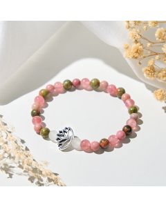 Buddha Stones Rhodonite Unakite Beads Lotus Healing Bracelet - Rhodonite&Unakite(Wrist Circumference: 15-17cm)