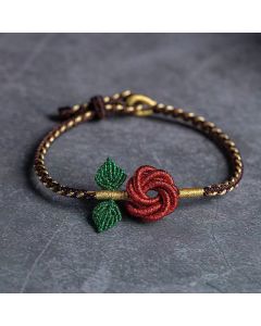 Buddha Stones Rose Flower Rope Eight Thread Peace Knot Luck Handmade Bracelet - Red Khaki(Wrist Circumference 14-18cm)