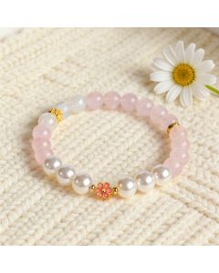 Buddha Stones Rose Quartz Clear Quartz Sweet Blossom Harmony Bracelet - Rose Quartz (Wrist Circumference: 5.5–5.9 in/14–15 cm)