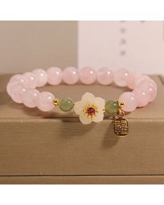 Buddha Stones Rose Quartz Peach Blossom Hetian Jade Fu Character Relationships Healing Bracelet - Rose Quartz(Wrist Circumference: 14-16cm)