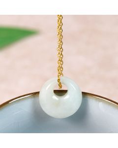 Buddha Stones Round Buckle Jade Luck Necklace Pendant - Natural Jade(Color&Size May Vary) / Silver
