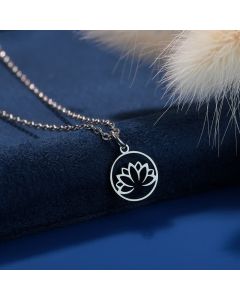 Buddha Stones Round Cutout Lotus Titanium Steel Protection and Enlightenment Necklace - Steel