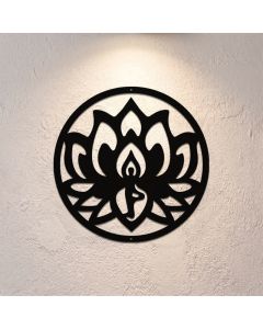 Buddha Stones Round Lotus Enlightenment Black Iron Metal Meaningful Symbols Wall Art - Approx. 25cm x 25cm x 0.1cm / 9.84in x 9.84in x 0.04in